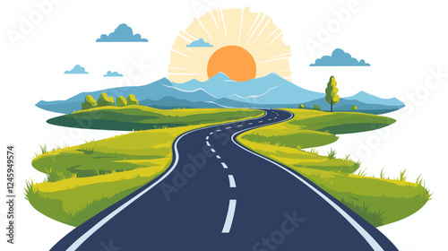 Winding road. Journey traffic curved highway. Road to horizon in perspective. Winding asphalt empty line isolated vector illustration