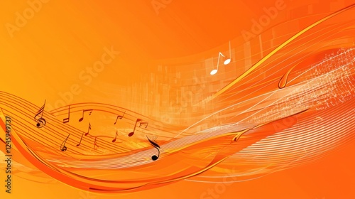 Orange musical notes wave abstract background