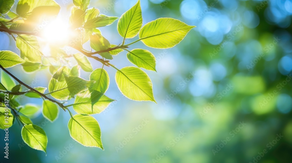 Close up of fresh green maple tree leaves glowing in sunlight with soft blurred background ideal for nature themed text or graphics Close up of fresh green maple tree leaves glowing in sunlight with soft blurred background ideal for nature themed text or graphics