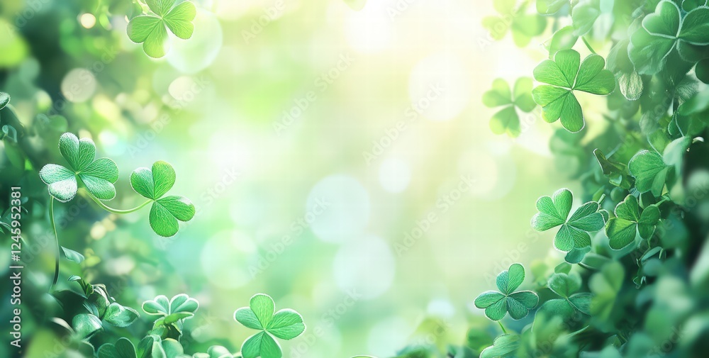 Lush green clover leaves growing in the forest, St. Patrick's Day celebration or spring season concept. nature and a forest Lush green clover leaves growing in the forest, St. Patrick's Day celebration or spring season concept. nature and a forest