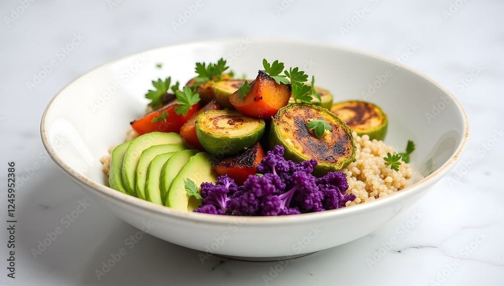 A modern vegan bowl with vibrant ingredients, elegantly plated for a fresh and stylish look. AI-generated. A modern vegan bowl with vibrant ingredients, elegantly plated for a fresh and stylish look. AI-generated.