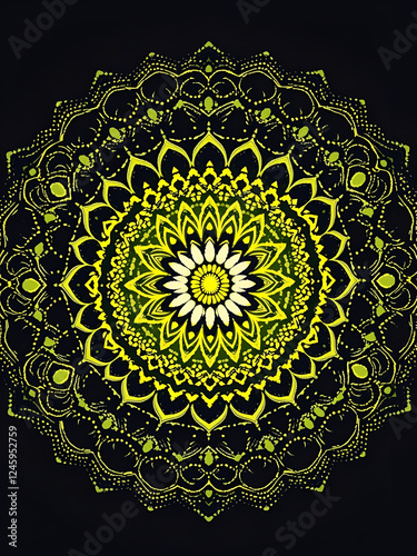 Dotted halftone mandala with an imitation of a blurred outline. Vector. photo