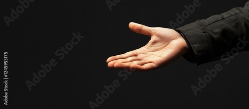 Close up of an outstretched hand suggesting a potential robbery or attack with blank space for text or message placement. photo