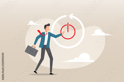 A smart businessman carefully reaching his finger to press the reboot or restart button