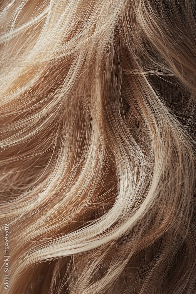 Naklejka premium Soft flowing blonde hair in natural light showcasing texture and color variations in hairstyle