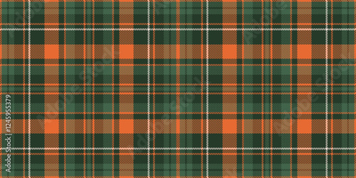 Vibrant orange and deep green plaid pattern.  Perfect for autumnal designs, textile prints, or website backgrounds.  Seamless repeat tileable texture offers versatile design possibilities.