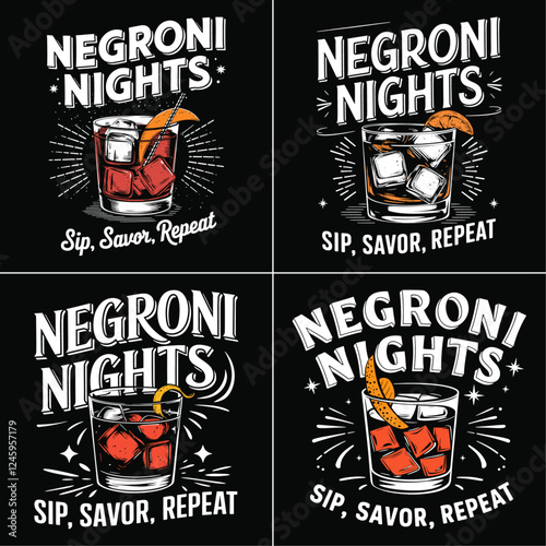 Negroni Nights T-Shirt Design - Celebrate the Iconic Cocktail with Stylish Graphics, Perfect for Bartenders, Cocktail Lovers, and Nightlife Enthusiasts Who Enjoy Sipping, Savoring, and Repeating!