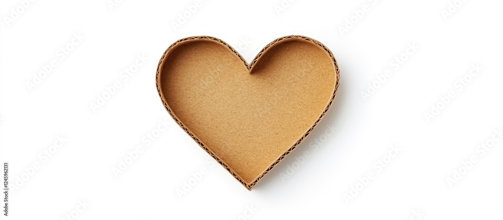 Obraz premium Cardboard heart cutout on white background featuring Valentineâ€™s theme and ample space for custom text or messages.