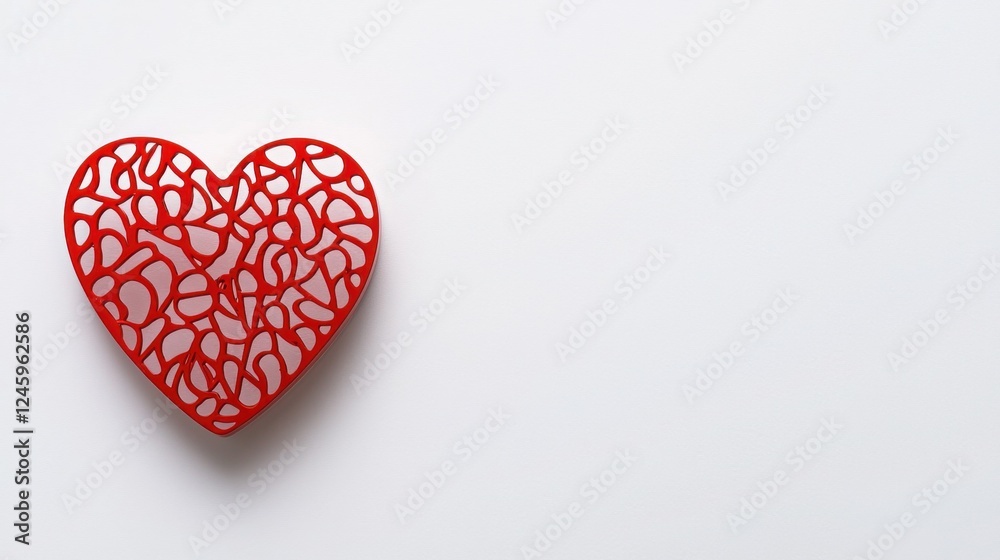 Intricate Love: A delicate red heart, intricately crafted with a swirling pattern, rests gracefully on a plain background, offering a timeless symbol of love, romance, and affection. Intricate Love: A delicate red heart, intricately crafted with a swirling pattern, rests gracefully on a plain background, offering a timeless symbol of love, romance, and affection.