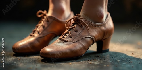 Close-up of worn dance shoes, dust & scuff marks, fabric, dance shoes, vintage
