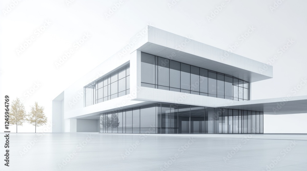 Fototapeta premium Modern office architecture symbolizing achievement with minimalist design and ample blank space for branding or promotional text.