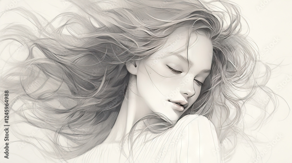 Fototapeta premium Elegant grayscale portrait of a serene woman. 