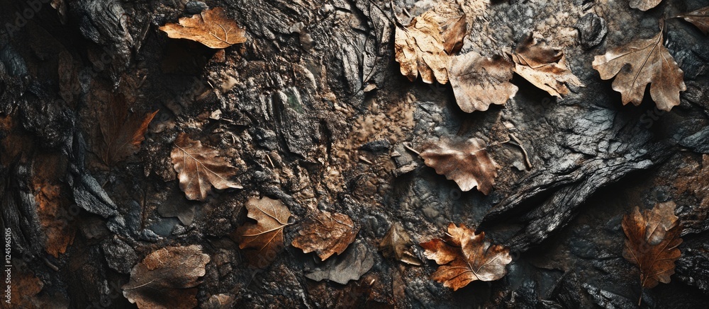 Autumn foliage scattered on textured ground creating a natural earthy backdrop with dry leaves and bark elements. Autumn foliage scattered on textured ground creating a natural earthy backdrop with dry leaves and bark elements.