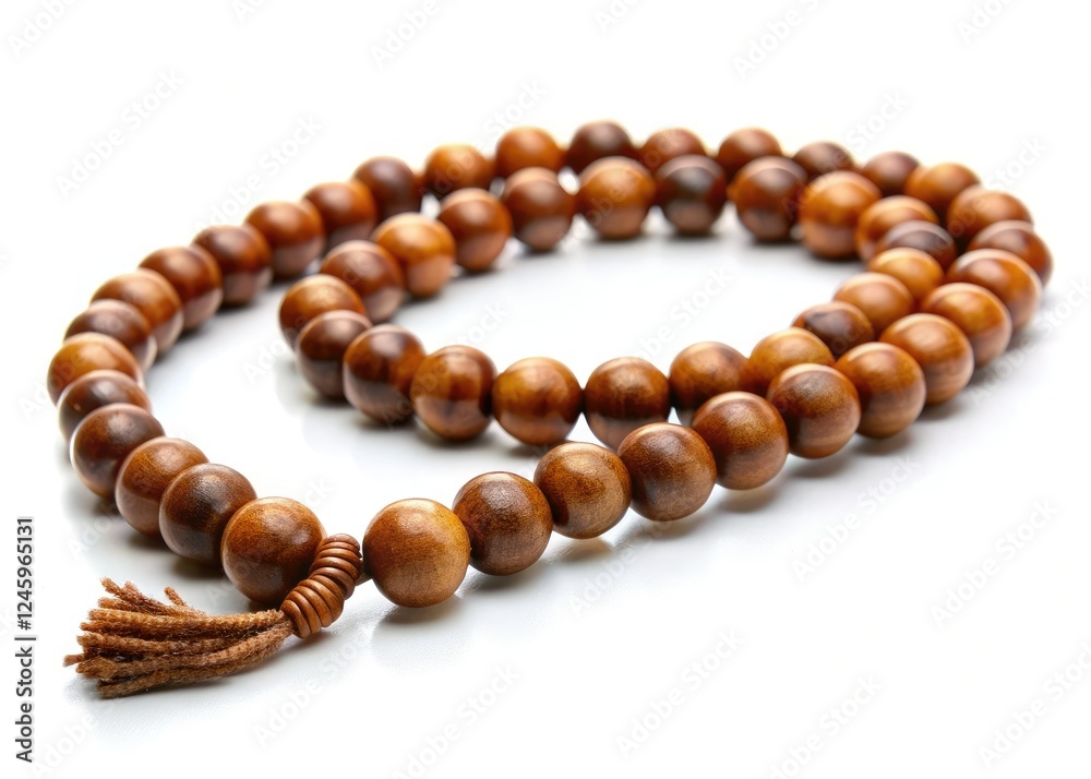Simple wooden Japa Mala prayer beads; Buddhist, Hindu, Tibetan styles. Isolated on white, minimalist design. Simple wooden Japa Mala prayer beads; Buddhist, Hindu, Tibetan styles. Isolated on white, minimalist design.