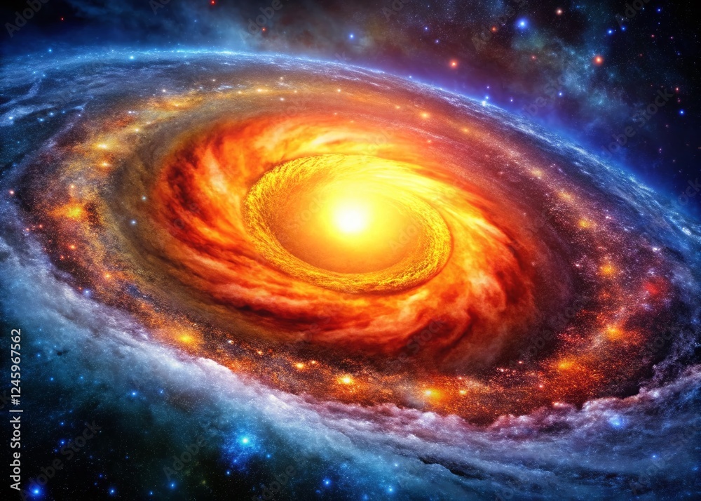 Macro Cosmic Swirl: Vibrant Galaxy with Radiant Sun Macro Cosmic Swirl: Vibrant Galaxy with Radiant Sun