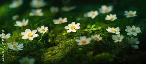 Blooming Daisies on Lush Green Background in a Serene Natural Setting photo