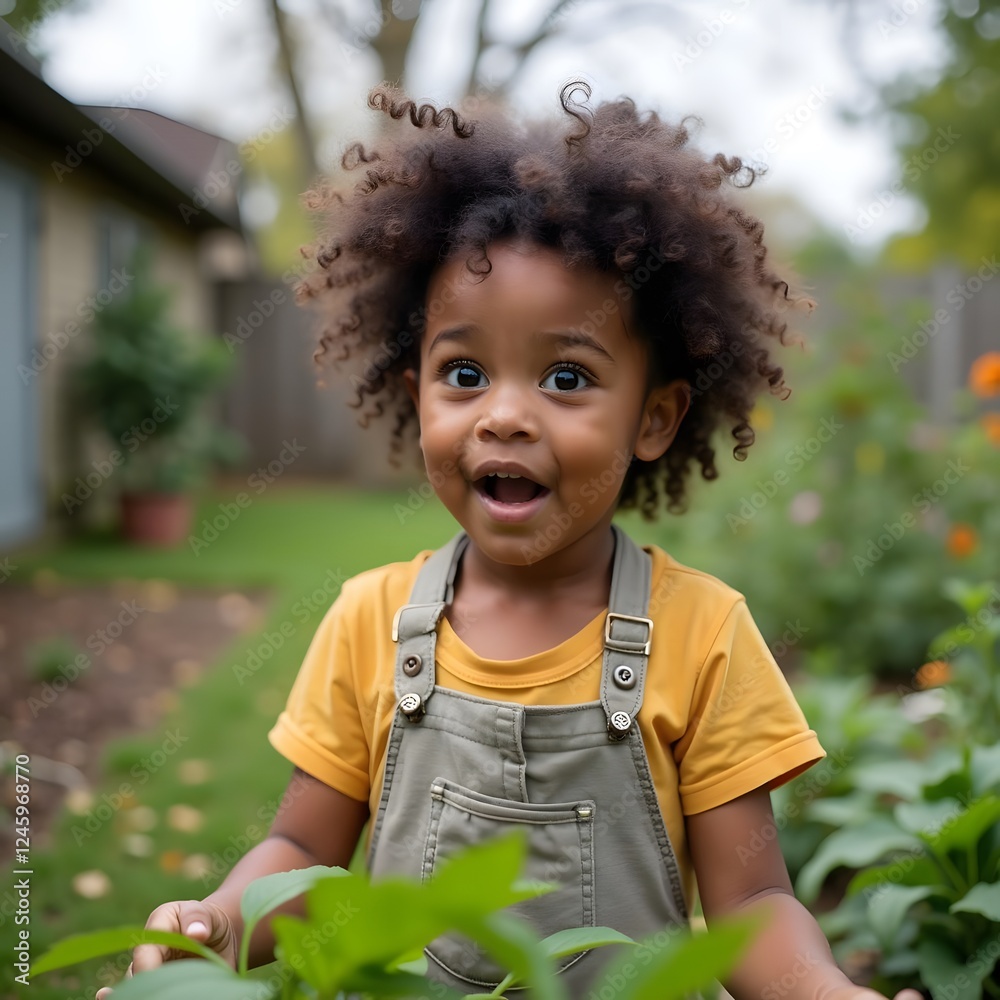 The Surprised Multiracial Child Woman Gardener in Casual Wear The Surprised Multiracial Child Woman Gardener in Casual Wear