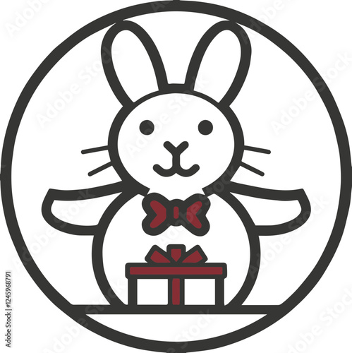 Rabbit and gift box icon illustration