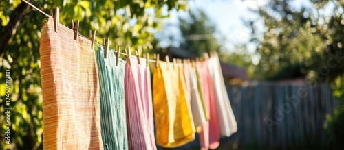 Wallpaper Mural Colorful linen and clothes drying under the sun in a serene outdoor setting with trees and natural light. Torontodigital.ca