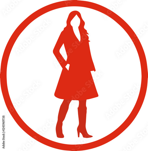 Prohibition sign with female silhouette inside circular border
