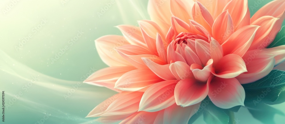 Obraz premium Delicate dahlia flower with soft pastel colors and a serene background evoking tranquility and beauty in nature.