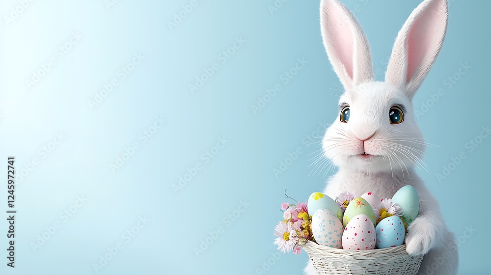 Fototapeta premium Easter day celebration with pastel tone easter eggs bunny and spring vibes
