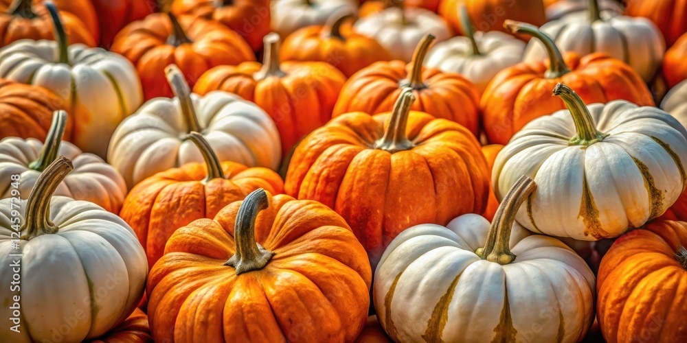 Vibrant orange and white pumpkins, autumn harvest bounty, perfectly composed using the rule of thirds. Vibrant orange and white pumpkins, autumn harvest bounty, perfectly composed using the rule of thirds.