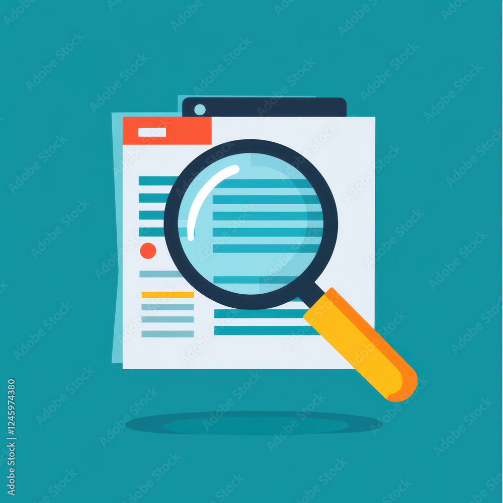 magnifying glass highlighting data on document, symbolizing search and analysis. This illustration represents concept of investigation and information retrieval magnifying glass highlighting data on document, symbolizing search and analysis. This illustration represents concept of investigation and information retrieval