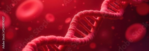 Dna double helix rotating inside red blood cells microscopic view banner