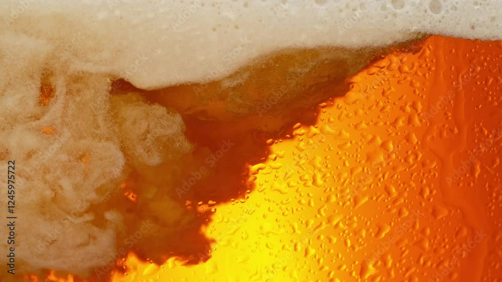 Super Slow Motion Shot of Beer Bubbles and Fresh Foam Background at 1000fps.