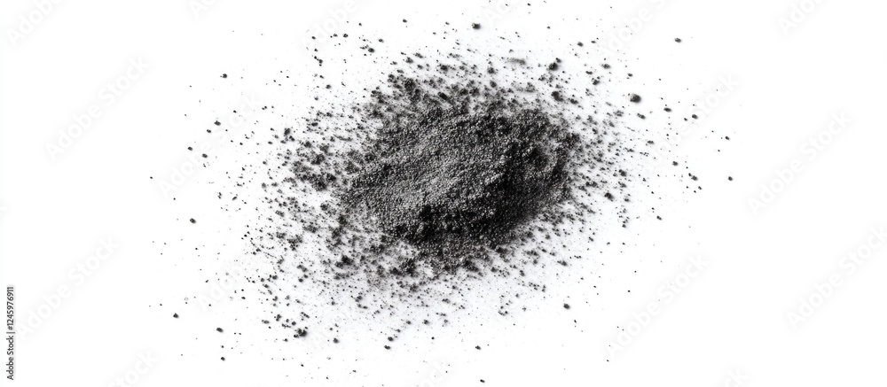 Fine black dust particles isolated on a white background creating a textured abstract design for various creative projects and backgrounds. Fine black dust particles isolated on a white background creating a textured abstract design for various creative projects and backgrounds.