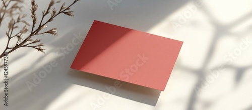 Blank textured business card in cherry color isolated on white background, standard US size 3.5 x 2 inches, perfect for branding and design. photo