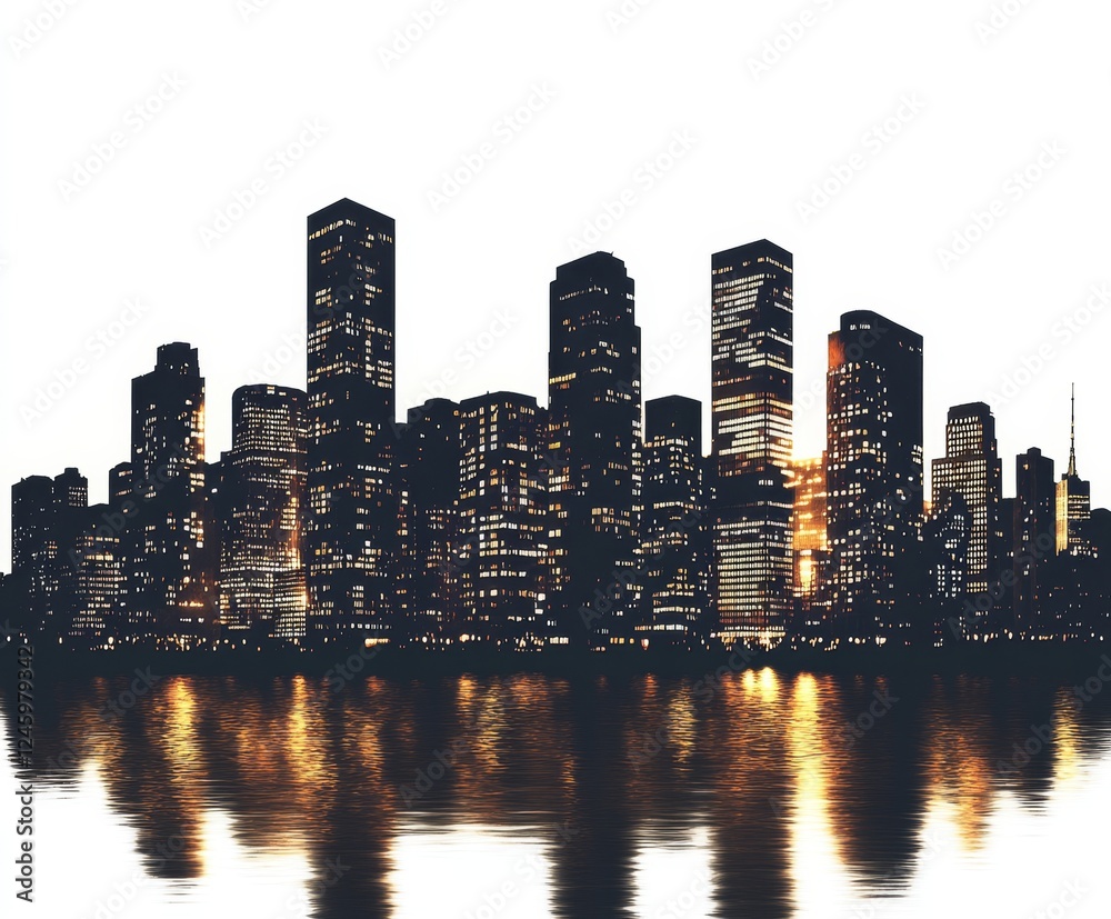 Night cityscape skyline reflecting on water, urban background, website banner Night cityscape skyline reflecting on water, urban background, website banner