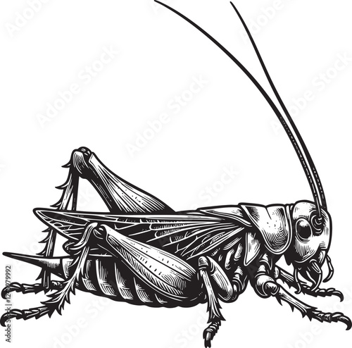 Detailed Vector Outline Illustration of a Cricket