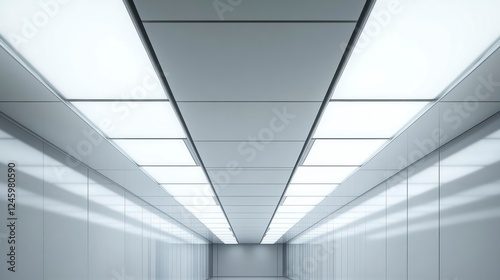 Modern minimalistic ceiling with linear led light panels interior space image contemporary design low angle illumination concept