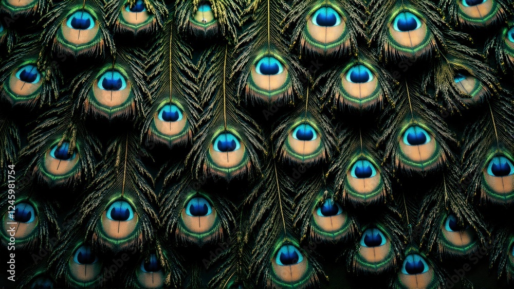Obraz premium A close up of a peacock's feathers with blue eyes