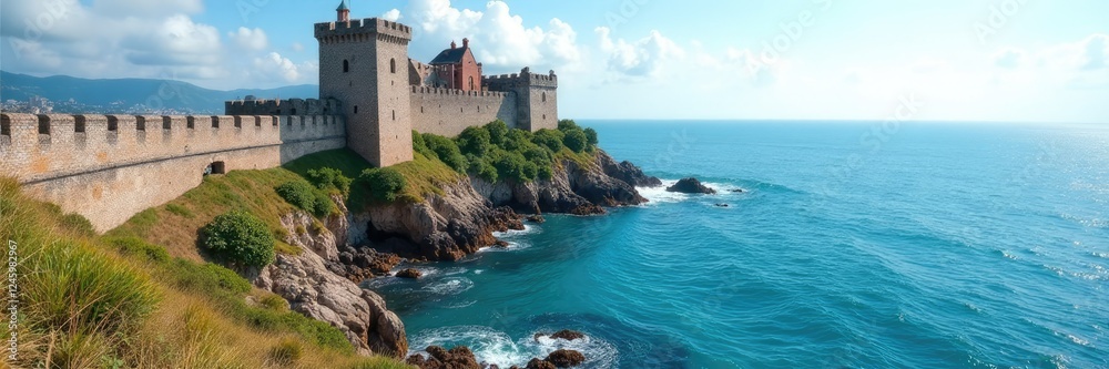 Walls and gates of the castle overlooking the sea, walls, fortress, seawall Walls and gates of the castle overlooking the sea, walls, fortress, seawall