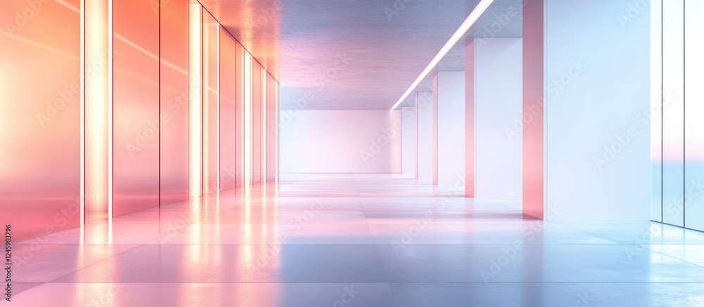 Obraz premium Minimalistic futuristic interior with bright lighting and empty space for text ideal for concepts related to cryptocurrency and regulations.