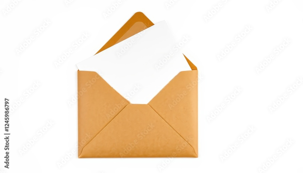 An open brown envelope with a blank letter inside, ready for personal messages or branding. Perfect for stationery and correspondence projects. 