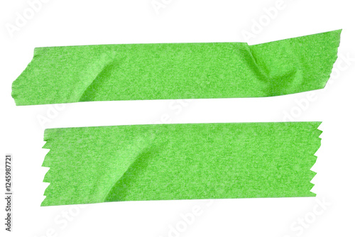Fototapeta Naklejka Na Ścianę i Meble -  Green adhesive tape isolated on transparent background. scotch tape. torn masking tape sticker. Ripped piece tape. Mockup, template for labels, text, message. realistic design elements, PNG, Cutout