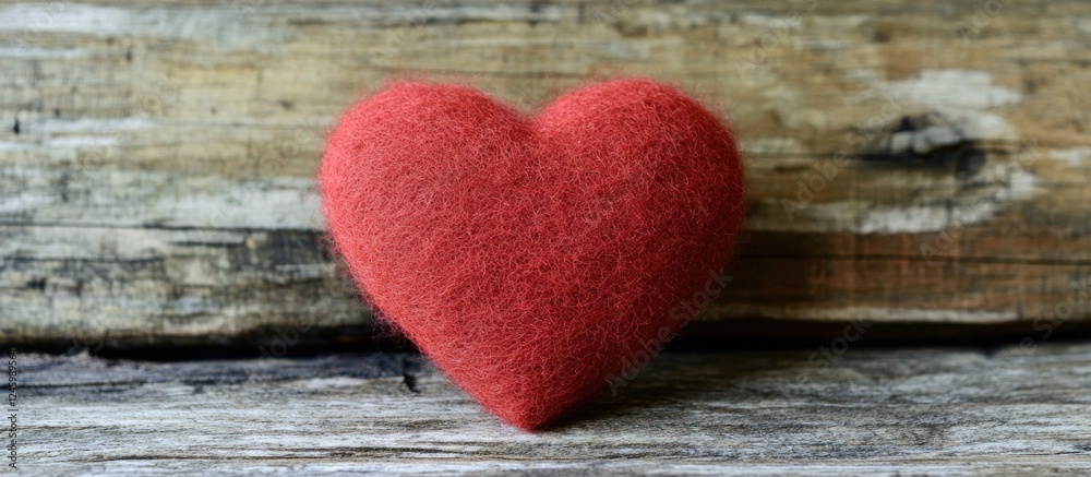 Felt heart resting on a rustic wooden surface ideal for Valentine's Day celebrations and romantic themes. Felt heart resting on a rustic wooden surface ideal for Valentine's Day celebrations and romantic themes.