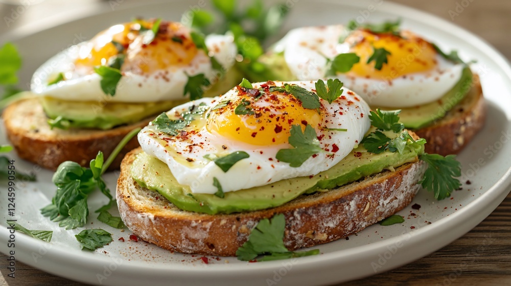 Poached eggs avocado toast breakfast plate kitchen Poached eggs avocado toast breakfast plate kitchen