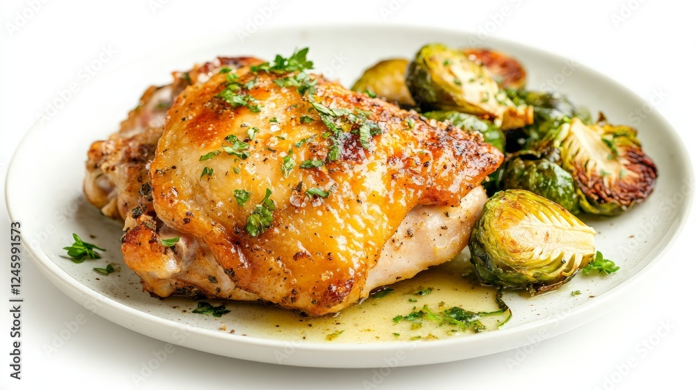 Savory Roasted Chicken Thighs with Crispy Brussels Sprouts on a Plate - A Delicious Recipe for Family Dinners and Culinary Enthusiasts Savory Roasted Chicken Thighs with Crispy Brussels Sprouts on a Plate - A Delicious Recipe for Family Dinners and Culinary Enthusiasts