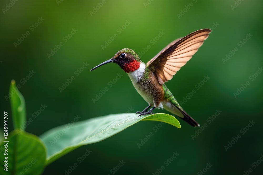 Fototapeta premium Delicate hummingbird lands on black leaf with intricate details, leaf, nature