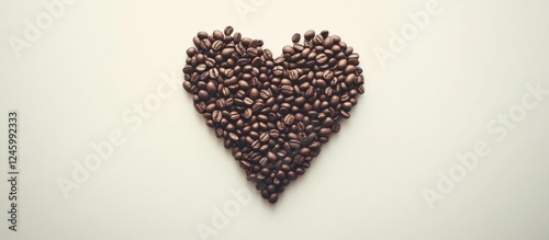 Heart shape crafted from coffee beans on a minimalistic white background showcasing creative food art concept ideal for culinary themes photo