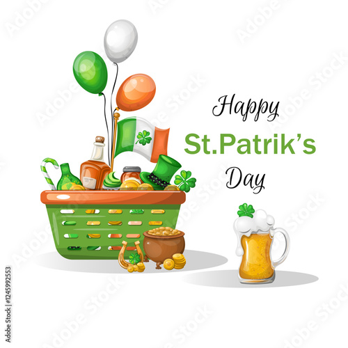 St. Patrick's Day grocery cart hand drawn illustration