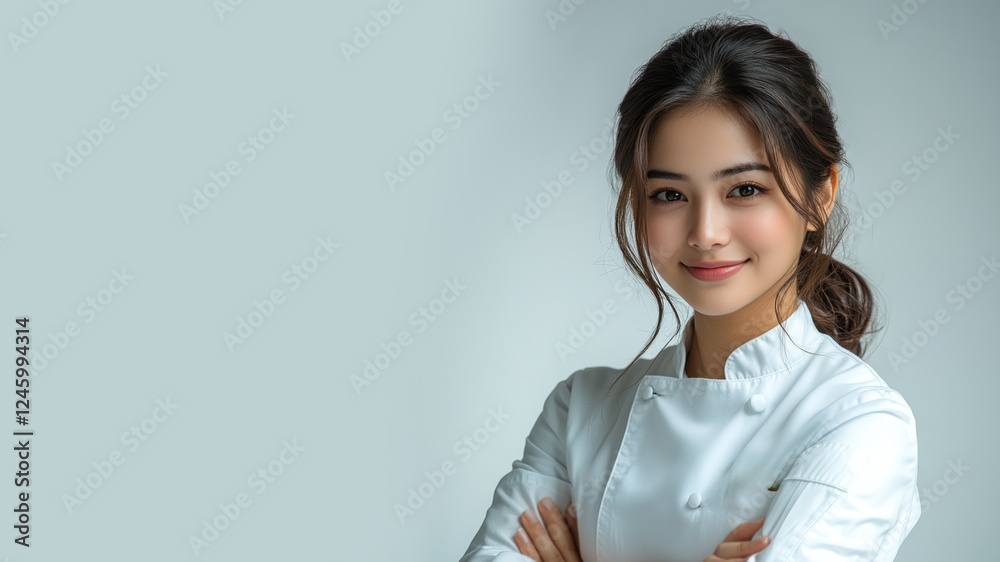 Indonesian young chef woman smiling isolated on white background Indonesian young chef woman smiling isolated on white background