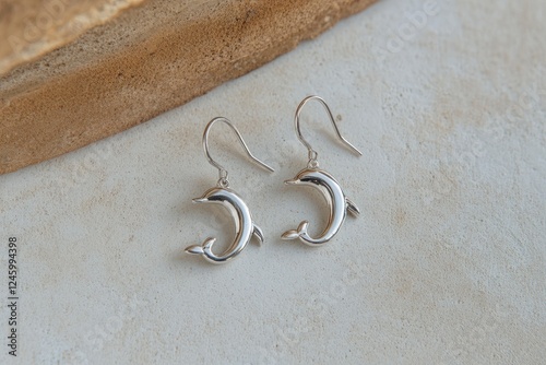 Elegant Silver Dolphin Shaped Dangle Earrings photo