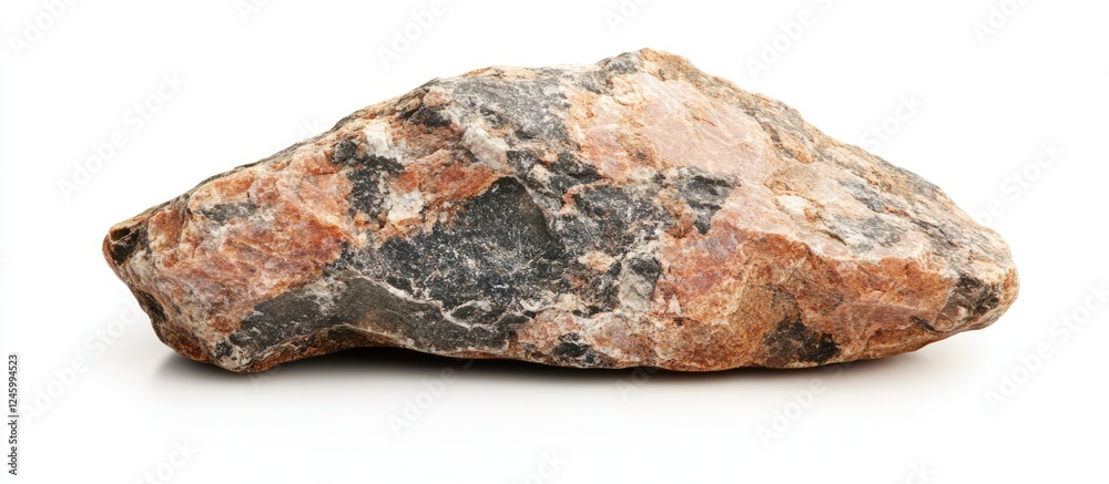 Granite rock on white background highlighting natural texture and colors with ample space for text or graphic design elements Granite rock on white background highlighting natural texture and colors with ample space for text or graphic design elements