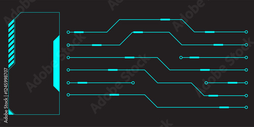 HUD digital futuristic user interface horizontal frame. Sci Fi high tech screen. Cyberpunk game menu touching monitoring hologram dashboard panel. Cyberspace head-up display information vector border